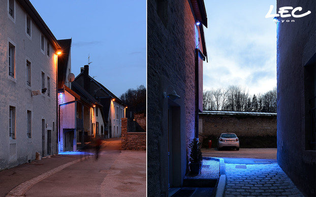 <p><br />
Passageways going to the river with 4040T-BL12-36 Luminy 4 spotlights and 5633-CL6 Arches light bars, all installed at the top of the houses wall sides.</p>
